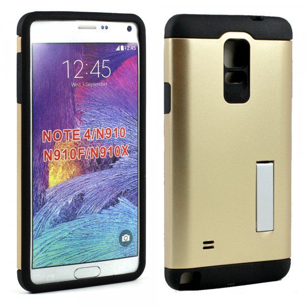 Wholesale Samsung Galaxy Note 4 Slim Fit Armor Hybrid Kickstand (Champagne Gold)